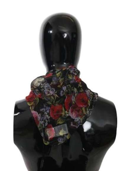 DOLCE & GABBANA BLACK FLORAL SQUARE WRAP SHAWL SILK SCARF