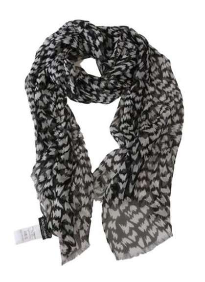 DOLCE & GABBANA BLACK SILK PATTERNED PRINT WRAP SHAWL SCARF