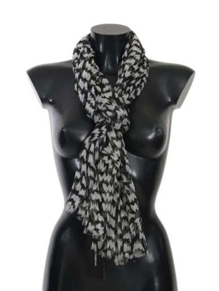 DOLCE & GABBANA BLACK SILK PATTERNED PRINT WRAP SHAWL SCARF
