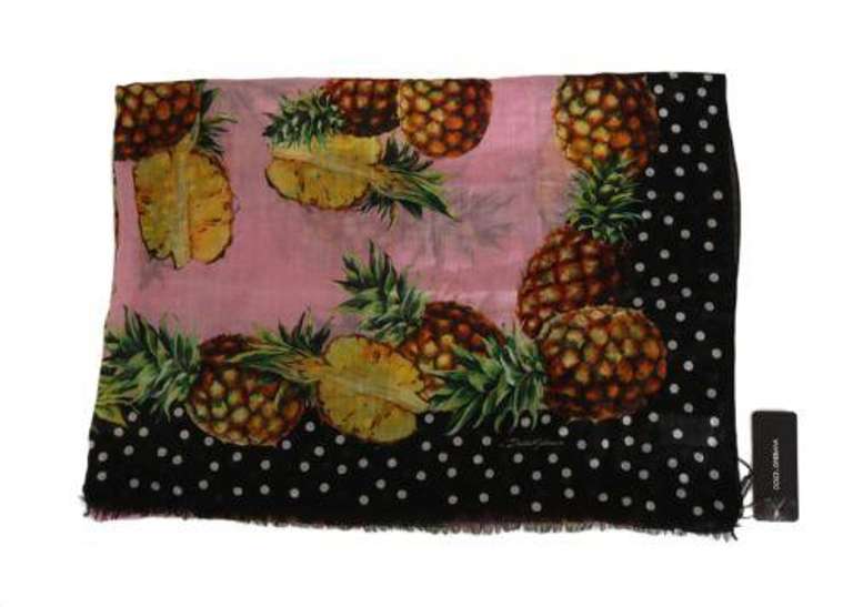 DOLCE & GABBANA BLACK PINK PINEAPPLE CASHMERE SHAWL DOT