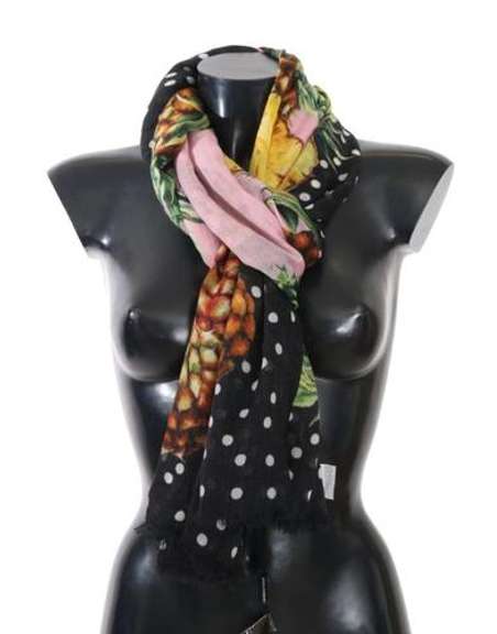 DOLCE & GABBANA BLACK PINK PINEAPPLE CASHMERE SHAWL DOT