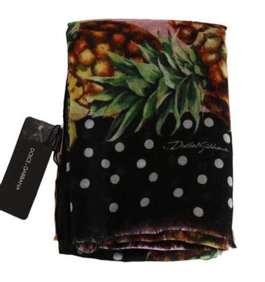DOLCE & GABBANA BLACK PINK PINEAPPLE CASHMERE SHAWL DOT