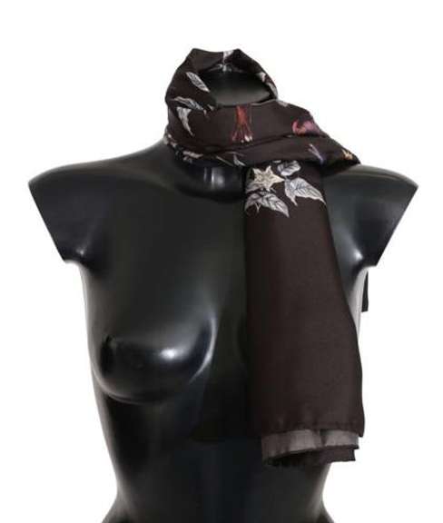 DOLCE & GABBANA BROWN 100% SILK BIRD PRINT WRAP