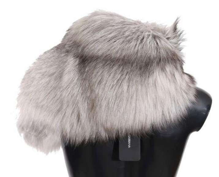 DOLCE & GABBANA FOX TAIL FUR SHAWL NECK WRAP COVER WHITE GRAY COLLAR SCARF