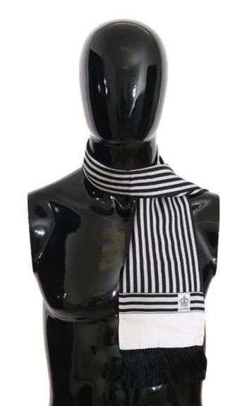 DOLCE & GABBANA BLACK WHITE STRIPED FRINGES MENS WRAP