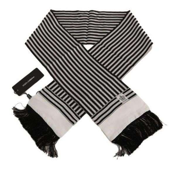 DOLCE & GABBANA BLACK WHITE STRIPED FRINGES MENS WRAP