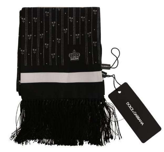 DOLCE & GABBANA BLACK SILK CROWN FRINGES MENS WRAP