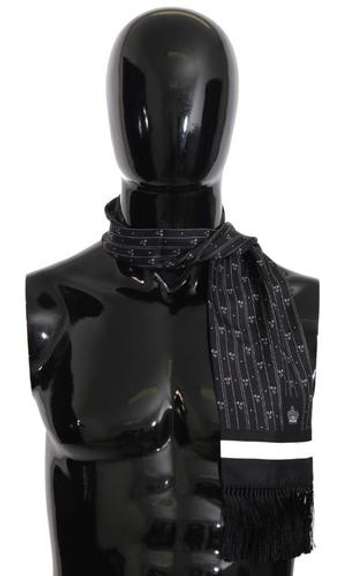 DOLCE & GABBANA BLACK SILK CROWN FRINGES MENS WRAP