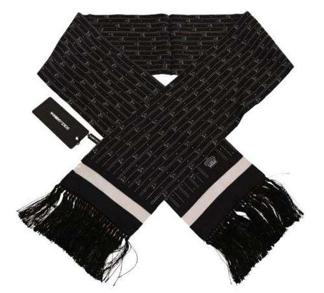 DOLCE & GABBANA BLACK SILK CROWN FRINGES MENS WRAP