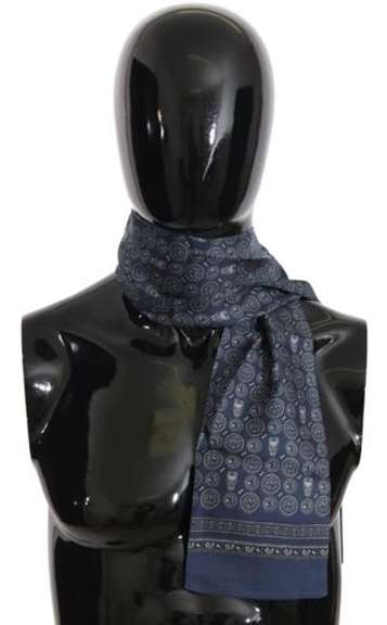 DOLCE & GABBANA BLUE BAROQUE OWL SILK MENS WRAP
