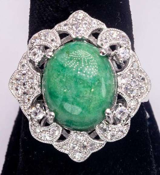 Sparkling Emerald & White Sapphire Ring in Sterling Silver
