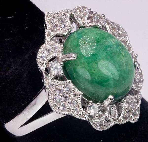 Sparkling Emerald & White Sapphire Ring in Sterling Silver