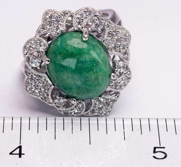 Sparkling Emerald & White Sapphire Ring in Sterling Silver