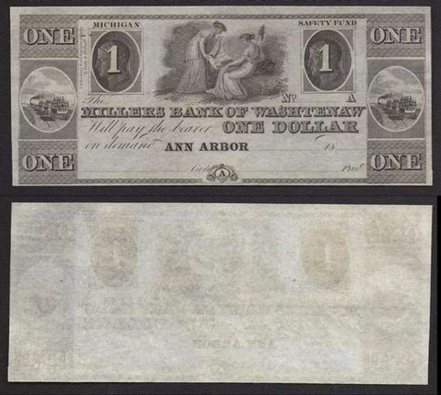 Unissued $1 Millers Bank of Washtenaw MI 18XX