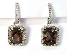 Pretty Smokey Topaz & Diamond Earrings in 14K WG