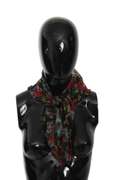 DOLCE & GABBANA BLACK FLORAL SQUARE WRAP SHAWL SILK SCARF