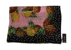 DOLCE & GABBANA BLACK PINK PINEAPPLE CASHMERE SHAWL DOT