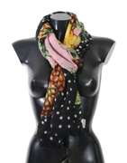 DOLCE & GABBANA BLACK PINK PINEAPPLE CASHMERE SHAWL DOT