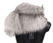 DOLCE & GABBANA FOX TAIL FUR SHAWL NECK WRAP COVER WHITE GRAY COLLAR SCARF