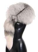 DOLCE & GABBANA FOX TAIL FUR SHAWL NECK WRAP COVER WHITE GRAY COLLAR SCARF