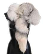 DOLCE & GABBANA FOX TAIL FUR SHAWL NECK WRAP COVER WHITE GRAY COLLAR SCARF