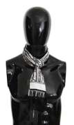 DOLCE & GABBANA BLACK WHITE FLORAL SILK FRINGES WRAP
