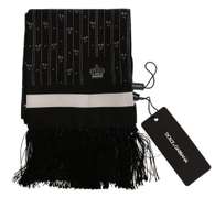 DOLCE & GABBANA BLACK SILK CROWN FRINGES MENS WRAP