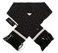 DOLCE & GABBANA BLACK SILK CROWN FRINGES MENS WRAP