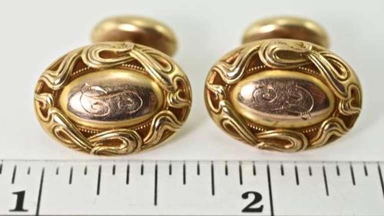 Beautifully Detailed Art Nouveau Antique 14K Cufflinks