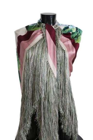 DOLCE & GABBANA HORTENSIA FLORAL SILK FRINGES SHAWL WRAP SCARF
