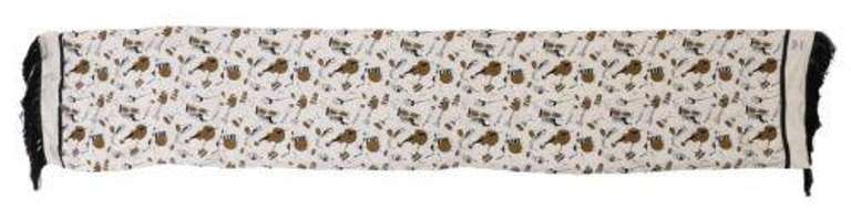 DOLCE & GABBANA BEIGE SILK GOLD MUSIC PRINT WRAP SCARF