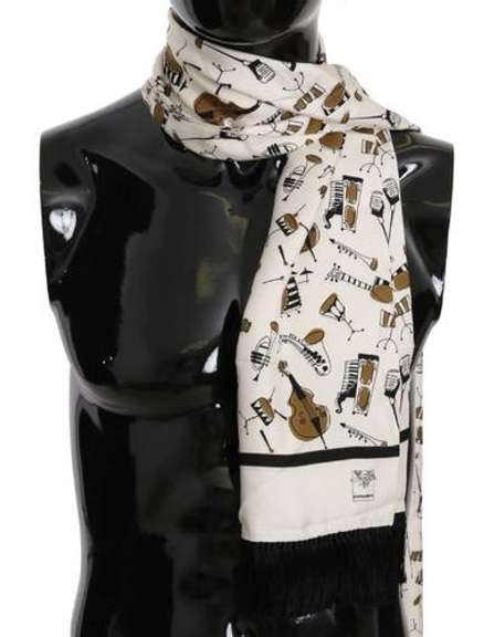 DOLCE & GABBANA BEIGE SILK GOLD MUSIC PRINT WRAP SCARF