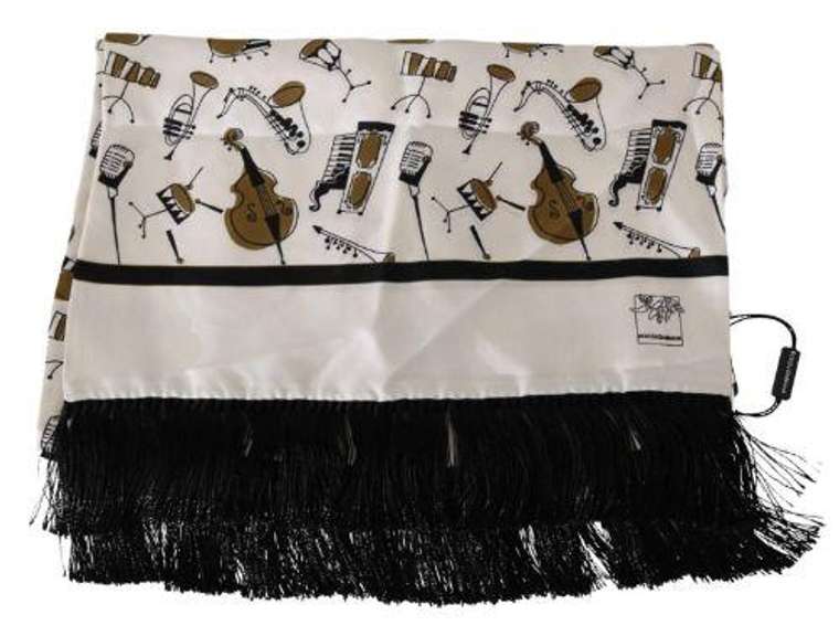 DOLCE & GABBANA BEIGE SILK GOLD MUSIC PRINT WRAP SCARF