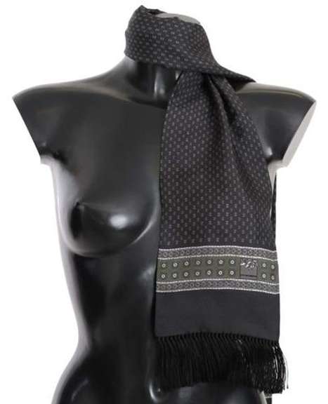 DOLCE & GABBANA GRAY BLACK BAROQUE SILK WRAP SCARF