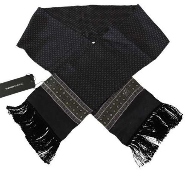 DOLCE & GABBANA GRAY BLACK BAROQUE SILK WRAP SCARF