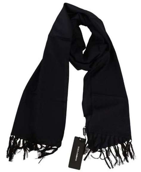 DOLCE & GABBANA NAVY BLUE SILK TASSEL MENS WRAP SCARF