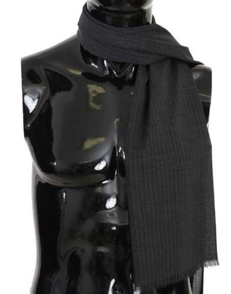 DOLCE & GABBANA GRAY 100% WOOL STRIPED PATTERN WRAP SCARF