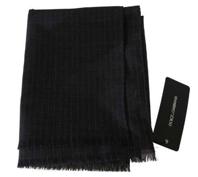 DOLCE & GABBANA GRAY 100% WOOL STRIPED PATTERN WRAP SCARF