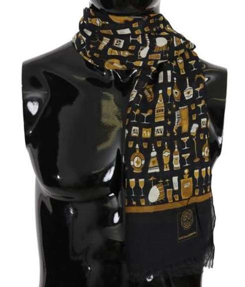 DOLCE & GABBANA BLUE MODAL CASHMERE COCKTAIL PRINT MENS SCARF