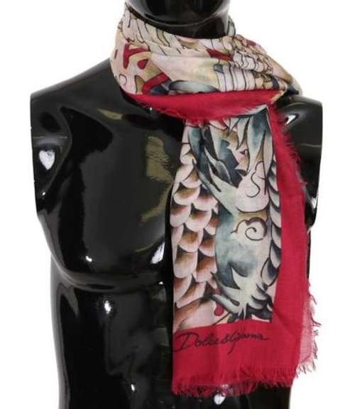 DOLCE & GABBANA MULTI Color JAPANESE DRAGON PRINT WRAP SCARF