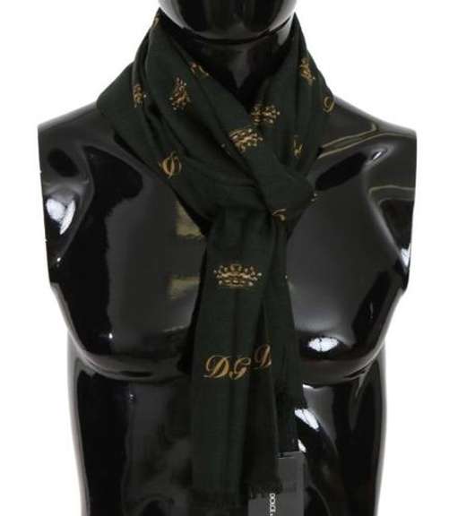 DOLCE & GABBANA GREEN SILK WOOL CROWN PATTERN MENS WRAP SCARF