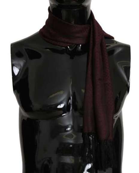DOLCE & GABBANA MAROON BLACK SILK DG CROWN FRINGES WRAP  SCARF