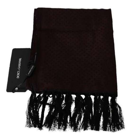 DOLCE & GABBANA MAROON BLACK SILK DG CROWN FRINGES WRAP  SCARF