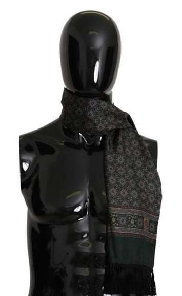 DOLCE & GABBANA GREEN BAROQUE PRINT SILK FRINGES WRAP SCARF
