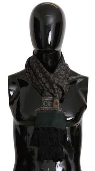 DOLCE & GABBANA GREEN BAROQUE PRINT SILK FRINGES WRAP SCARF