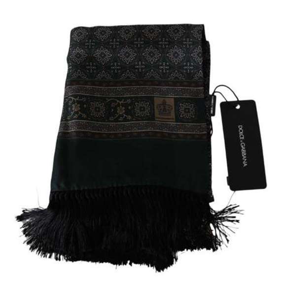 DOLCE & GABBANA GREEN BAROQUE PRINT SILK FRINGES WRAP SCARF