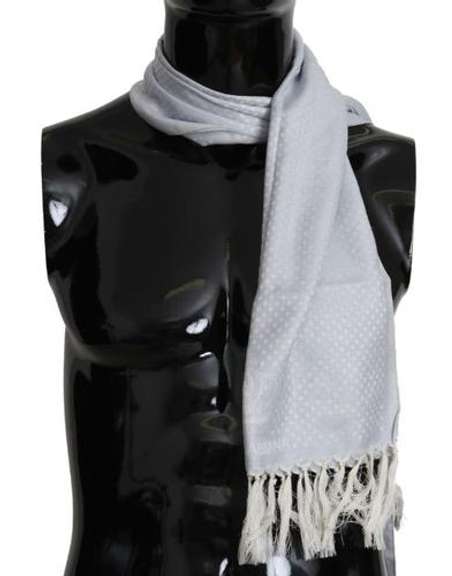 DOLCE & GABBANA BLUE WOOL SILK   Logo FRINGES WRAP SCARF