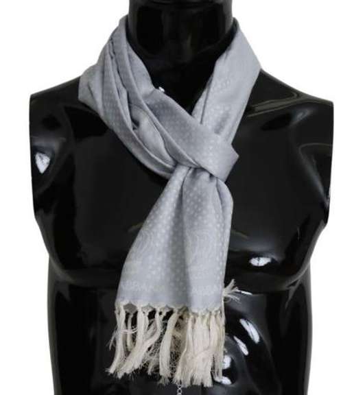 DOLCE & GABBANA BLUE WOOL SILK   Logo FRINGES WRAP SCARF