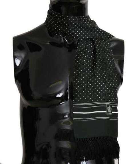 DOLCE & GABBANA GREEN POLKA DOT PRINT FRINGES MENS  SCARF