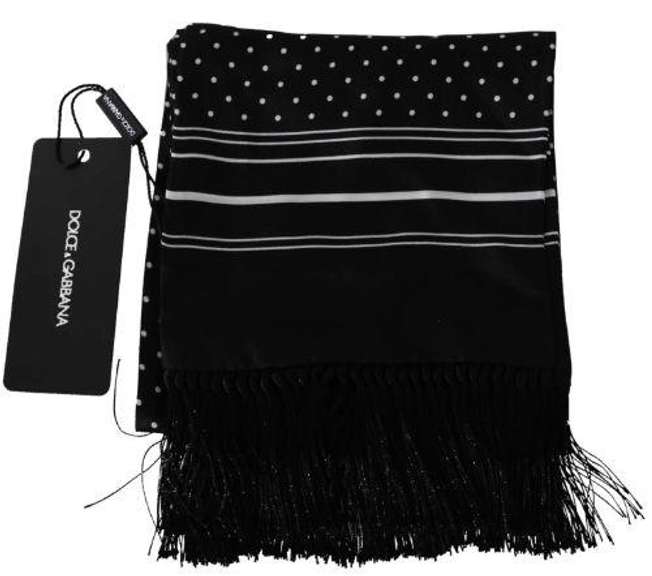 DOLCE & GABBANA BLACK POLKA DOT PRINT CROWN Logo MENS SCARF